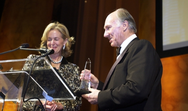 Carolyn Schwenker Brody, Chair of the National Building Museum's Board of Trustees, presents the Vincent Scully Prize, a crystal